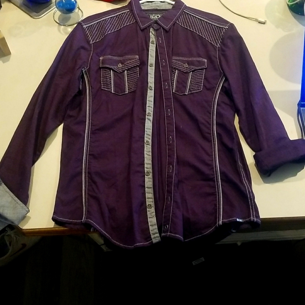 Brand New Buckle Black LARGE Purple Long Sleeve Button Up No Tags.